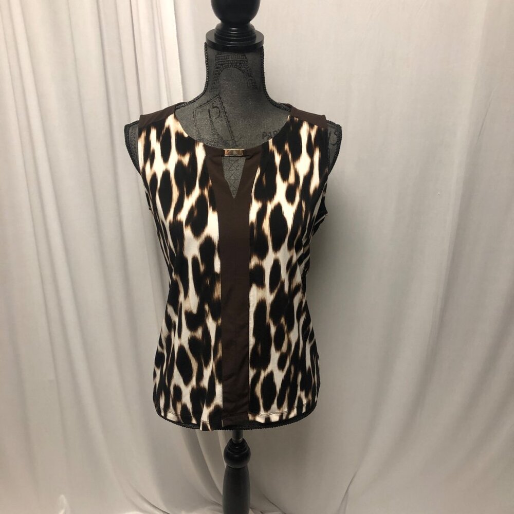 Jones New York Top Womens Size Small Brown Animal Print Keyhole Mob Wife NEW